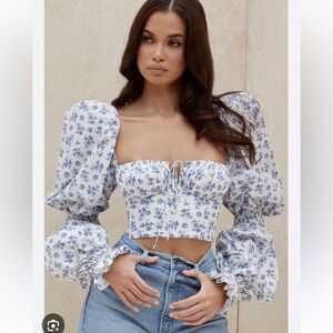 House of CB London Floral Puff Sleeve Crop Top Women’s XS